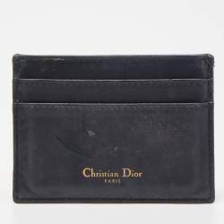 Pre Owned Dior Navy Blue Oblique Canvas and Leather Card Holder