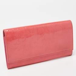 Pre Owned Dior Pink Oblique Embossed Patent Leather Continental Wallet