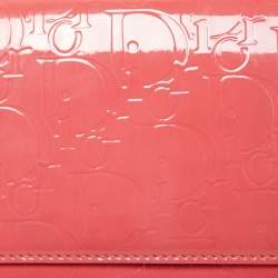 Pre Owned Dior Pink Oblique Embossed Patent Leather Continental Wallet