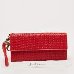 Dior Red Woven Leather Wristlet Clutch