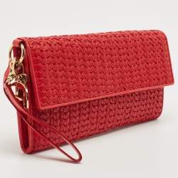 Dior Red Woven Leather Wristlet Clutch