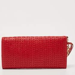 Dior Red Woven Leather Wristlet Clutch