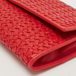 Dior Red Woven Leather Wristlet Clutch
