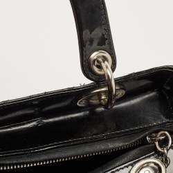 Pre Owned Dior Black Cannage Patent Leather Medium Lady Dior Tote