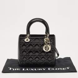 Pre Owned Dior Black Cannage Patent Leather Medium Lady Dior Tote