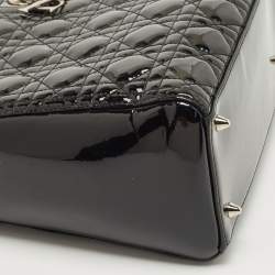 Pre Owned Dior Black Cannage Patent Leather Medium Lady Dior Tote