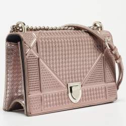 Pre Owned Dior Pink Microcannage Patent and Leather Medium Diorama Flap Shoulder Bag
