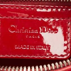 Pre Owned Dior Red Cannage Patent Leather Medium Lady Dior Tote