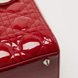 Pre Owned Dior Red Cannage Patent Leather Medium Lady Dior Tote