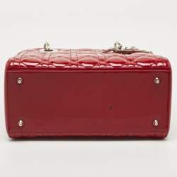 Pre Owned Dior Red Cannage Patent Leather Medium Lady Dior Tote