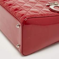 Pre Owned Dior Red Cannage Patent Leather Medium Lady Dior Tote
