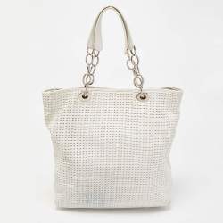Pre Owned Dior White Woven Leather Soft Lady Dior Shopping Tote