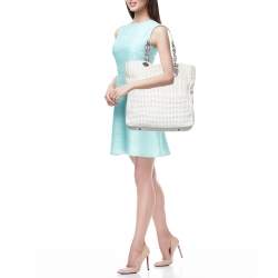 Pre Owned Dior White Woven Leather Soft Lady Dior Shopping Tote