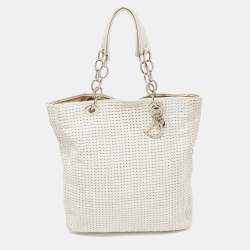 Pre Owned Dior White Woven Leather Soft Lady Dior Shopping Tote