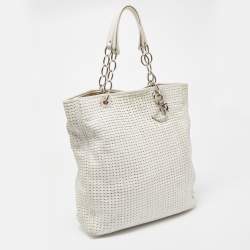 Pre Owned Dior White Woven Leather Soft Lady Dior Shopping Tote