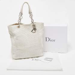 Pre Owned Dior White Woven Leather Soft Lady Dior Shopping Tote