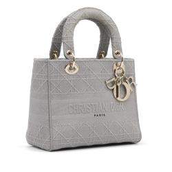 Pre Owned Dior Grey Medium Cannage Lady D-Lite