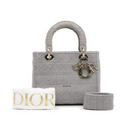 Pre Owned Dior Grey Medium Cannage Lady D-Lite