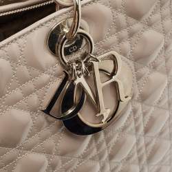 Pre Owned Dior Grey Cannage Patent Leather Extra Large Lady Dior Tote