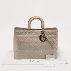Pre Owned Dior Grey Cannage Patent Leather Extra Large Lady Dior Tote
