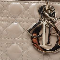 Pre Owned Dior Grey Cannage Patent Leather Extra Large Lady Dior Tote