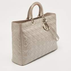 Pre Owned Dior Grey Cannage Patent Leather Extra Large Lady Dior Tote