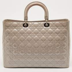 Pre Owned Dior Grey Cannage Patent Leather Extra Large Lady Dior Tote