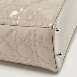 Pre Owned Dior Grey Cannage Patent Leather Extra Large Lady Dior Tote