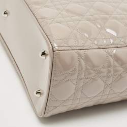 Pre Owned Dior Grey Cannage Patent Leather Extra Large Lady Dior Tote