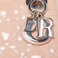Pre Owned Dior Pink Cannage Patent Leather Mini Lady Dior Tote