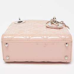 Pre Owned Dior Pink Cannage Patent Leather Mini Lady Dior Tote