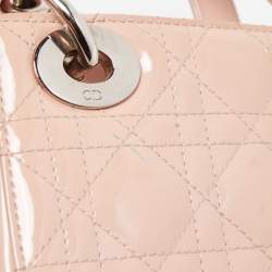 Pre Owned Dior Pink Cannage Patent Leather Mini Lady Dior Tote