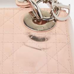 Pre Owned Dior Pink Cannage Patent Leather Mini Lady Dior Tote