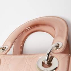 Pre Owned Dior Pink Cannage Patent Leather Mini Lady Dior Tote