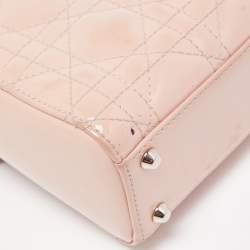 Pre Owned Dior Pink Cannage Patent Leather Mini Lady Dior Tote