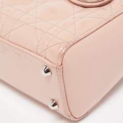 Pre Owned Dior Pink Cannage Patent Leather Mini Lady Dior Tote