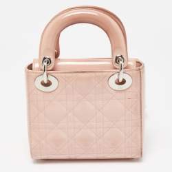 Pre Owned Dior Pink Cannage Patent Leather Mini Lady Dior Tote
