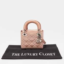 Pre Owned Dior Pink Cannage Patent Leather Mini Lady Dior Tote