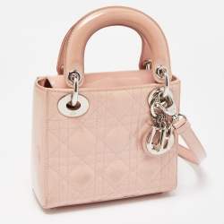 Pre Owned Dior Pink Cannage Patent Leather Mini Lady Dior Tote