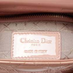 Pre Owned Dior Pink Cannage Patent Leather Mini Lady Dior Tote