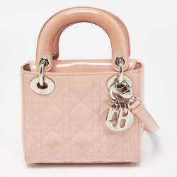 Pre Owned Dior Pink Cannage Patent Leather Mini Lady Dior Tote