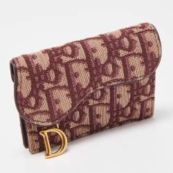 Dior Burgundy Oblique Canvas and Leather Saddle Card Holder