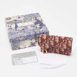 Dior Burgundy Oblique Canvas and Leather Saddle Card Holder