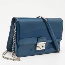 Pre Owned Dior Blue Patent Leather Miss Dior Promenade Chain Pouch
