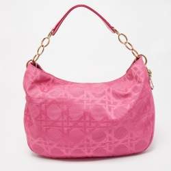 Pre Owned Dior Pink Cannage Canvas Lady Dior Hobo