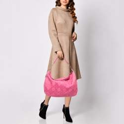 Pre Owned Dior Pink Cannage Canvas Lady Dior Hobo