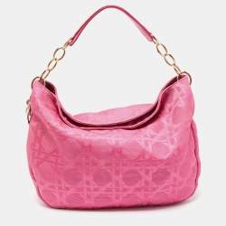 Pre Owned Dior Pink Cannage Canvas Lady Dior Hobo