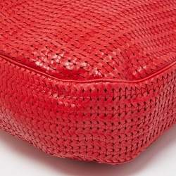 Pre Owned Dior Red Woven Leather Lady Dior Hobo