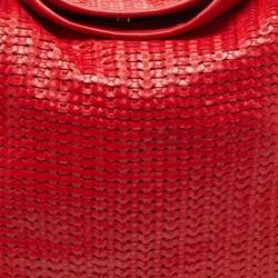 Pre Owned Dior Red Woven Leather Lady Dior Hobo
