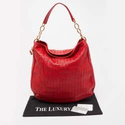 Pre Owned Dior Red Woven Leather Lady Dior Hobo